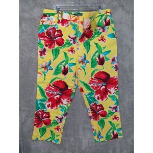 Ralph Lauren Pants Womens 14W Linen Cottagecore Floral Tropical Coastal Beachy